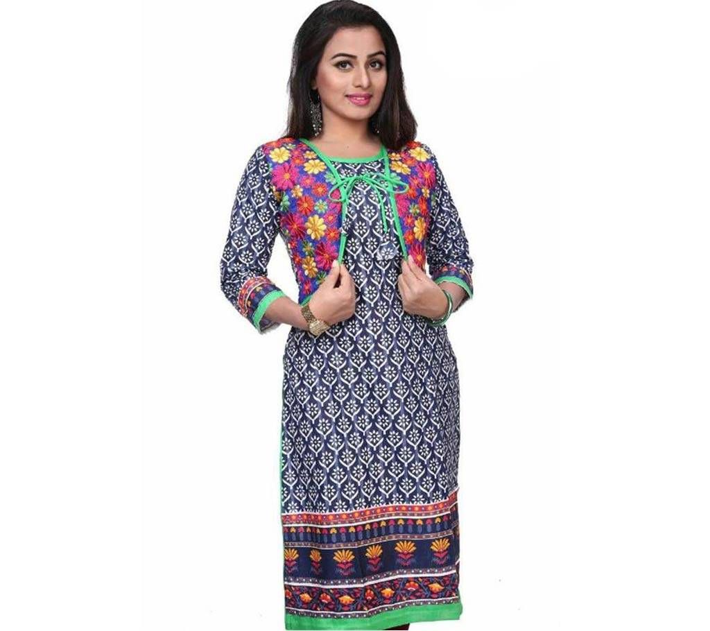 Stitched Linen long kurti with Koti 