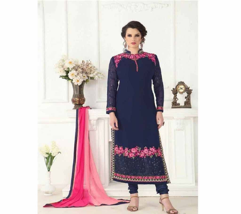 Faux Georgette Navy Blue Churidar Designer Suit