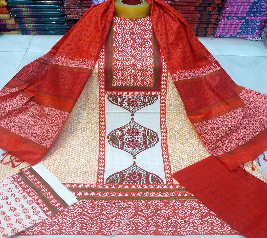 Boishakhi block printed cotton three piece