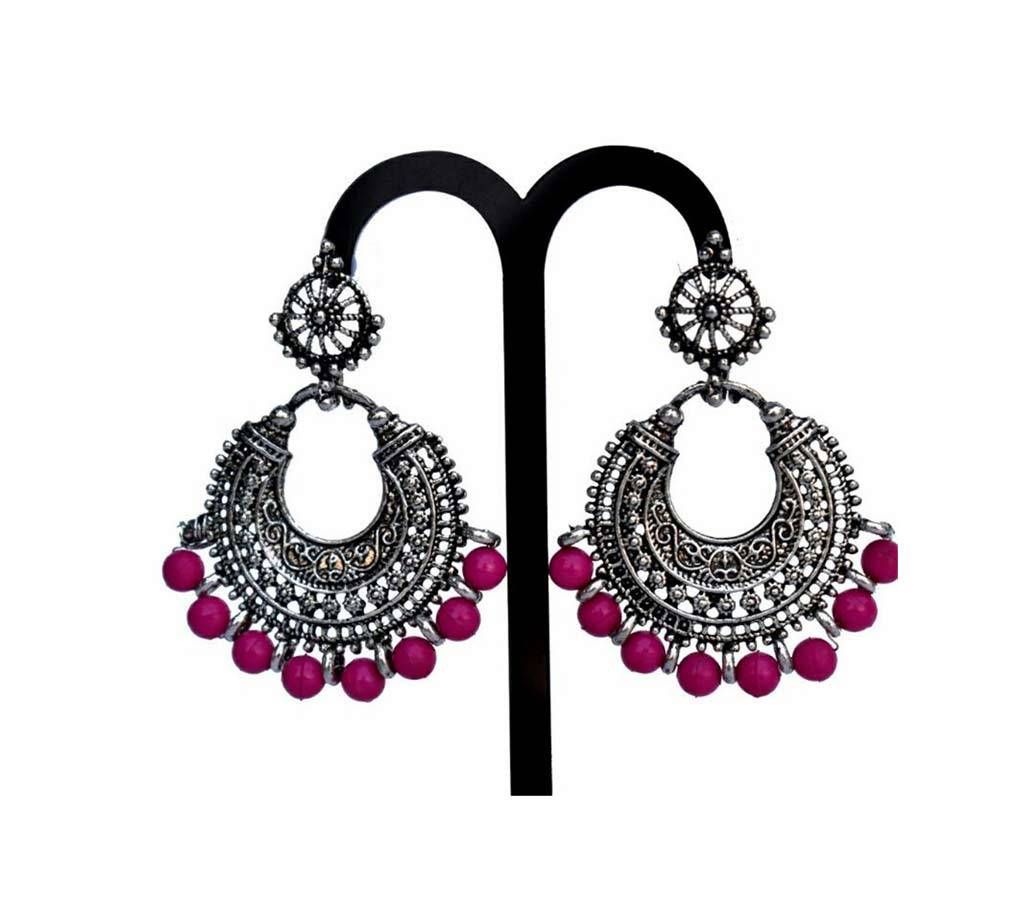 Antique Sliver Plated Earrings with Pink Beads 
