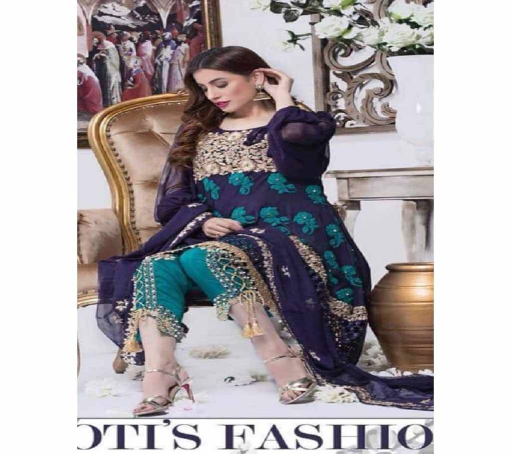 Pakistani Unstiched Chiffon Georgette Embroidery Three Piece