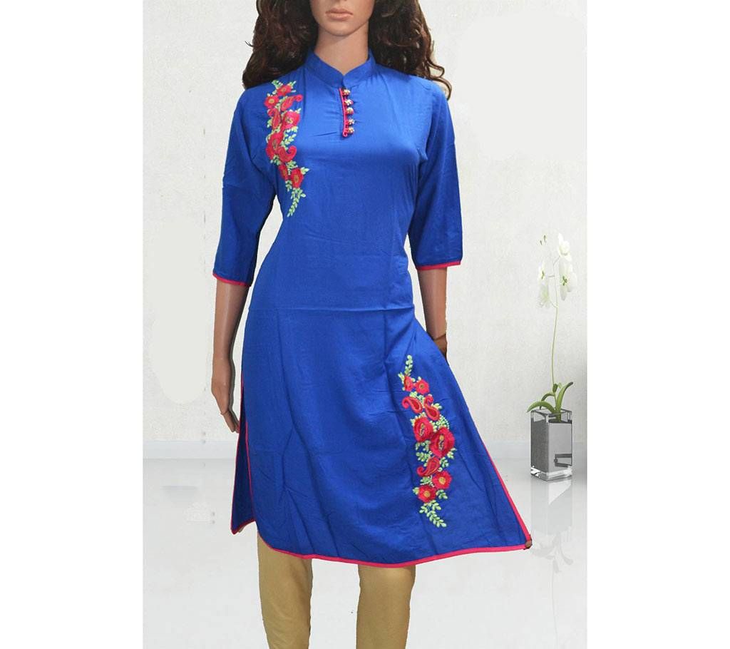 Stitched embroidered chinese linen long kurti 