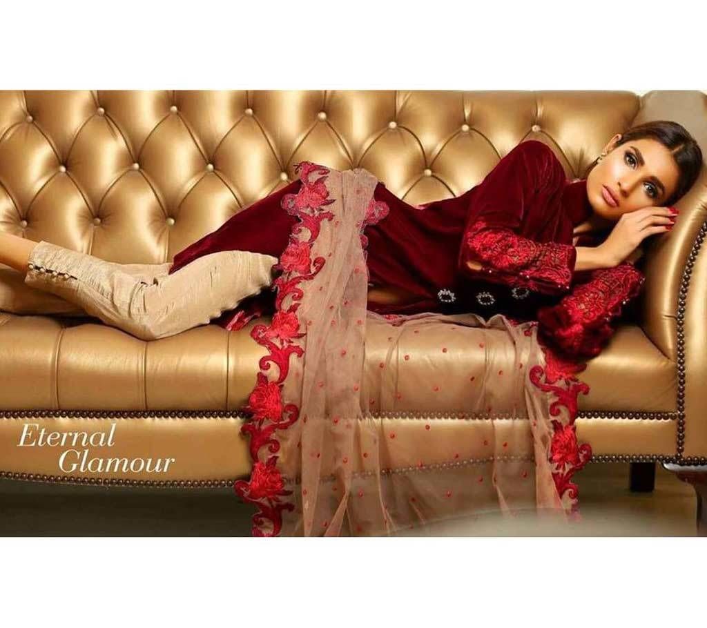 Unstitched Embroidery Velvet Salwar Kameez