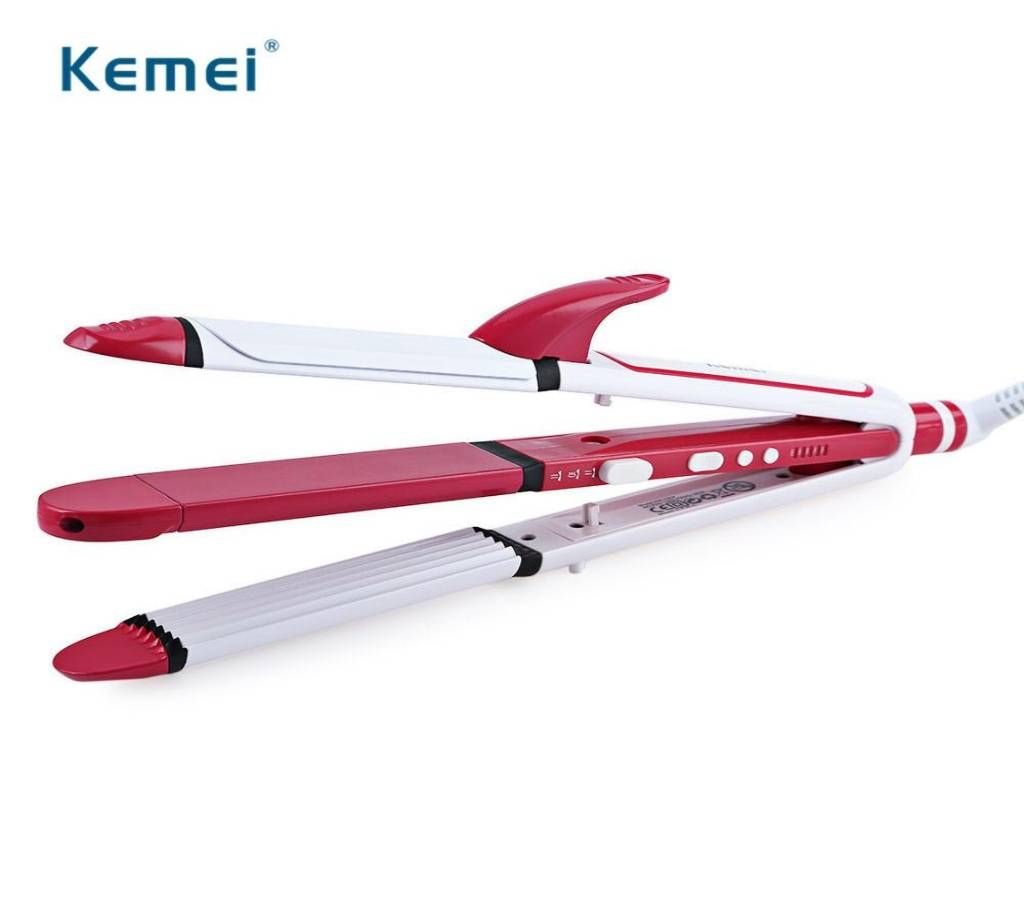Kemei KM-3304 3 In 1 Ceramic Iron Professional Hair Styling Multifunction Barrel Clamp Straighter Wave Curler Hair Curlers