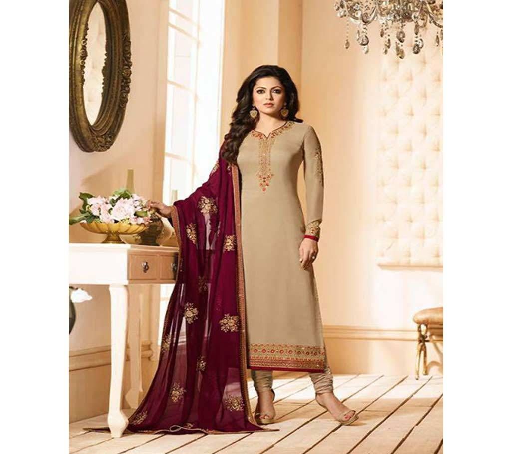 beige un-stitched georgette with embroidery work salwar kameez copy 