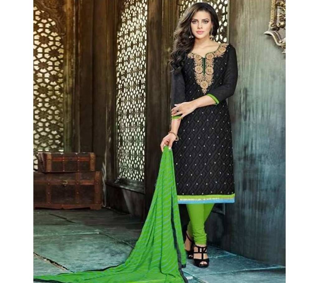 Black Cotton Unstiched Block Printed Salwar Kameez For Women Copy
