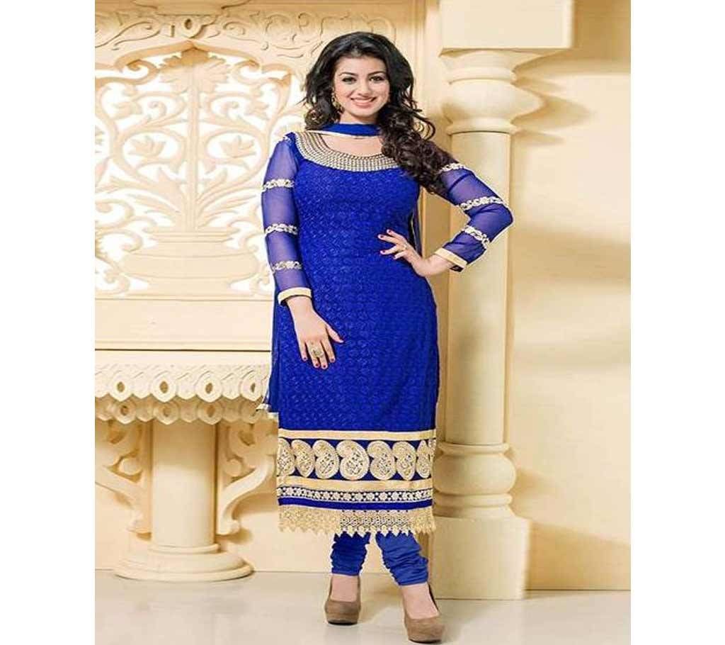 Blue Cotton Un-stitched Block Printed Shalwar Kameez For Women (Copy)