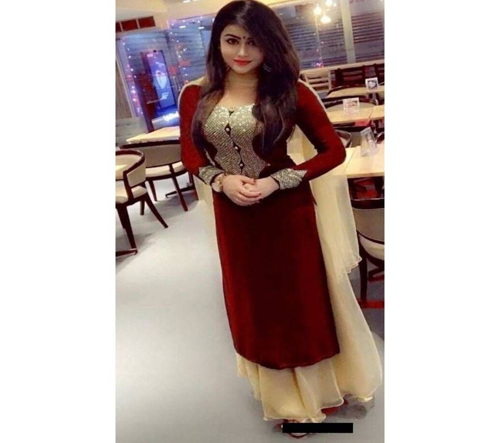 Unstitched maroon and cream georgette salwar kameez