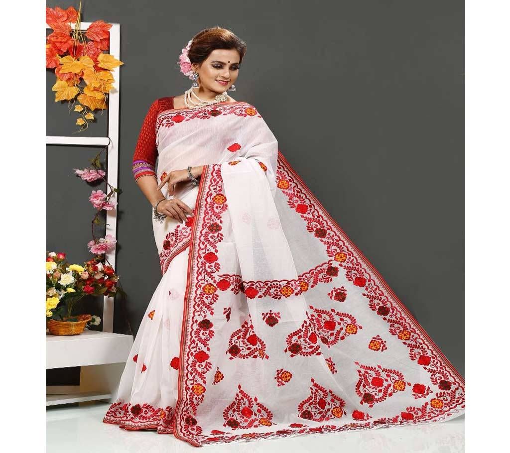 Off White with Beautiful Design in Anchol with Colorful Flower Design in Paar Silk Sharee - 130