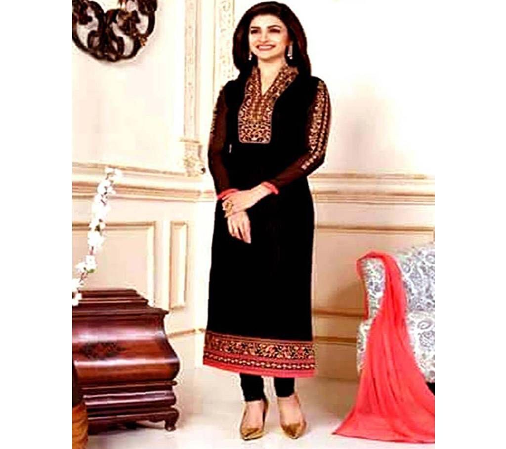 Cotton Block Printed Unstiched Salwar Kameez (Black )