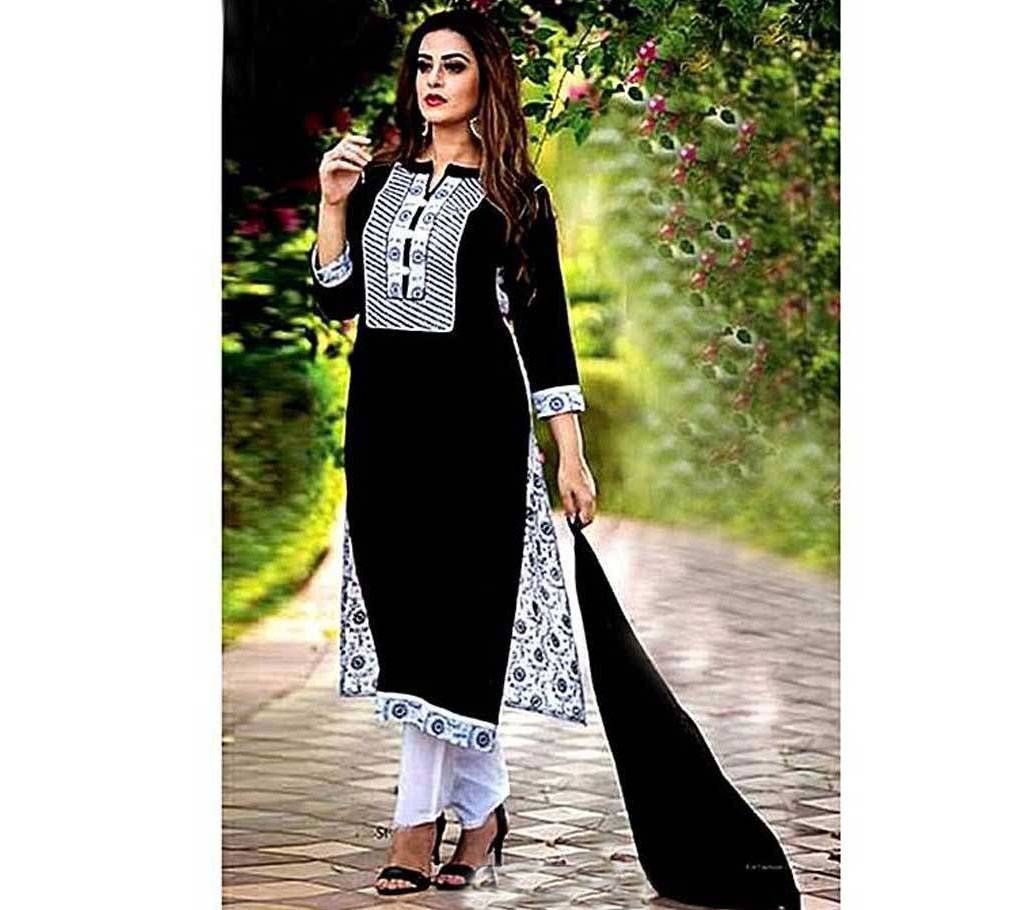 Black and White Block Print Unstitched Three Piece