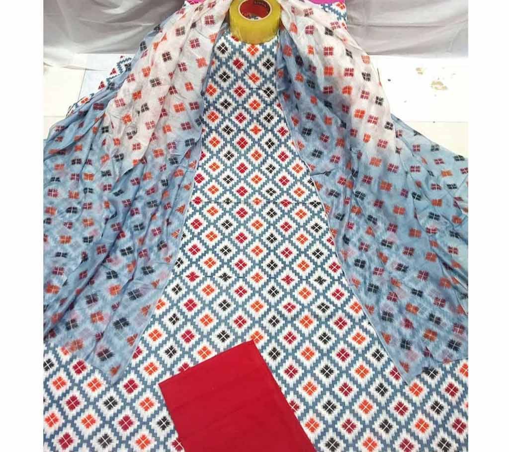 Deshi Cotton Unstitched Joypuri Screen Printed 3Pcs - H01 - MHG