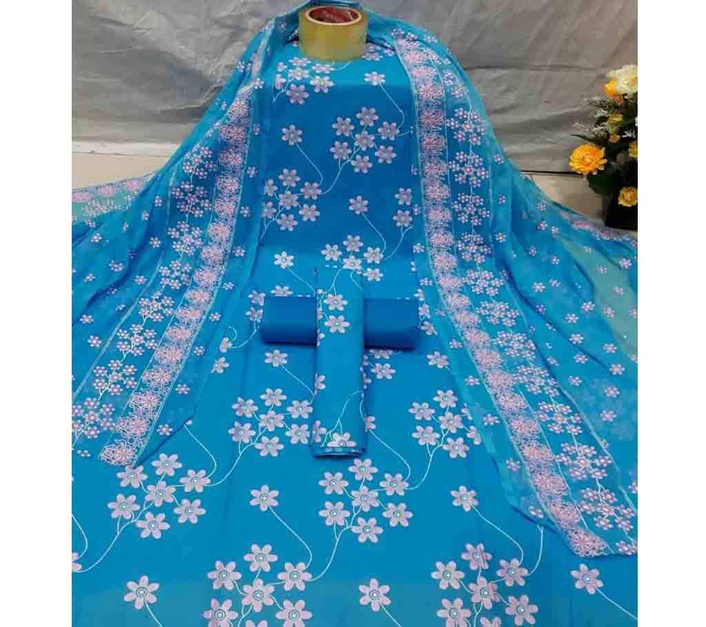 Cotton 3Pcs with Ambush Print Dupatta 01 - Firoza - SLF