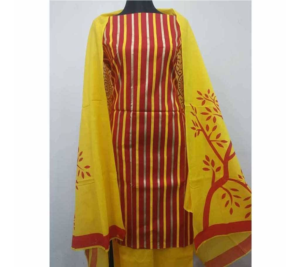 Unstitched Screen Print Salwar Kameez Stripe Three-Piece