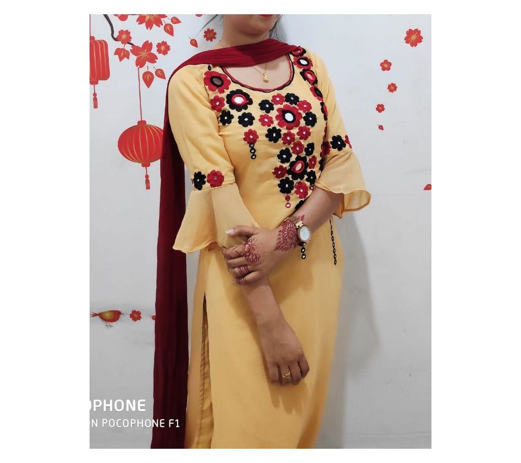 Fashionable  Unstitched Embroidery Georgette 3pcs