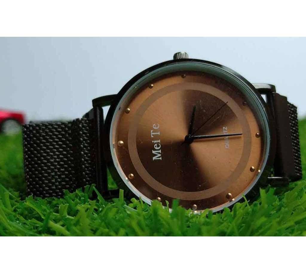 MeiTe Analogue Coffee Dial Multifunction Stainless Steel Men,s Womens Watch