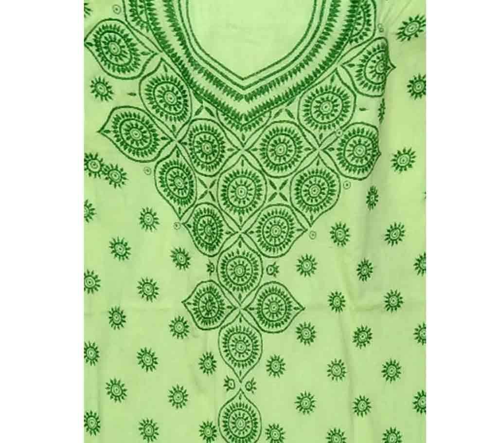  Unstitch Cotton Fabric Hand Work Kurtis-Light Green