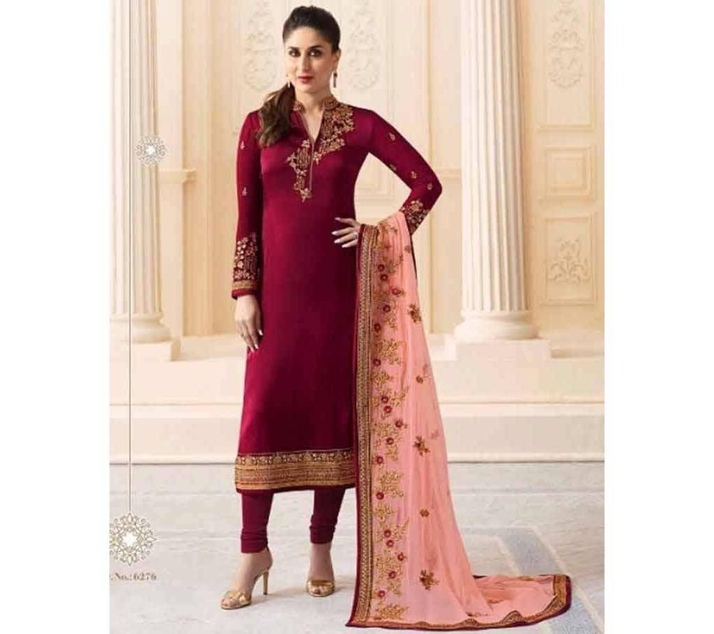 Unstitched Gerogette Three Piece- Red 