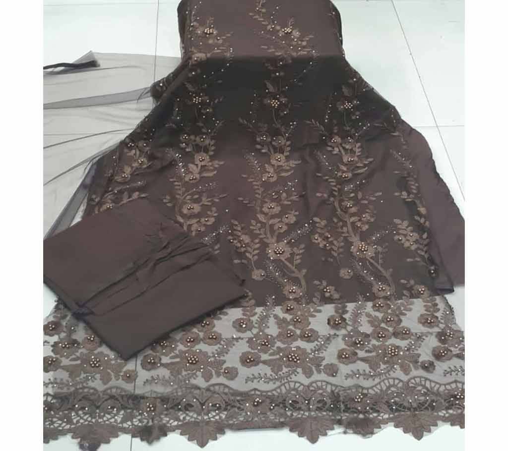 Unstitched  Embroidered Cotton Net Unstitched 3 Piece(With inner)-22