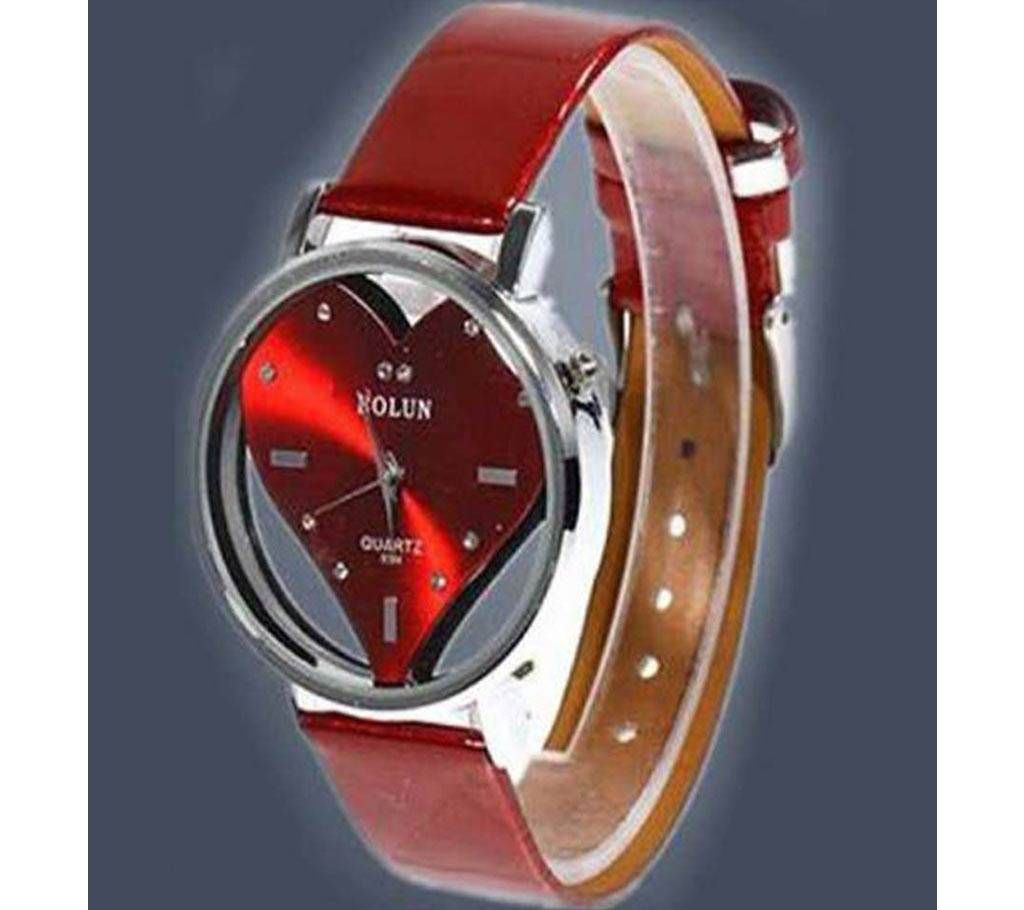 Heart Shape Red Artificial Leather Watch for Women
