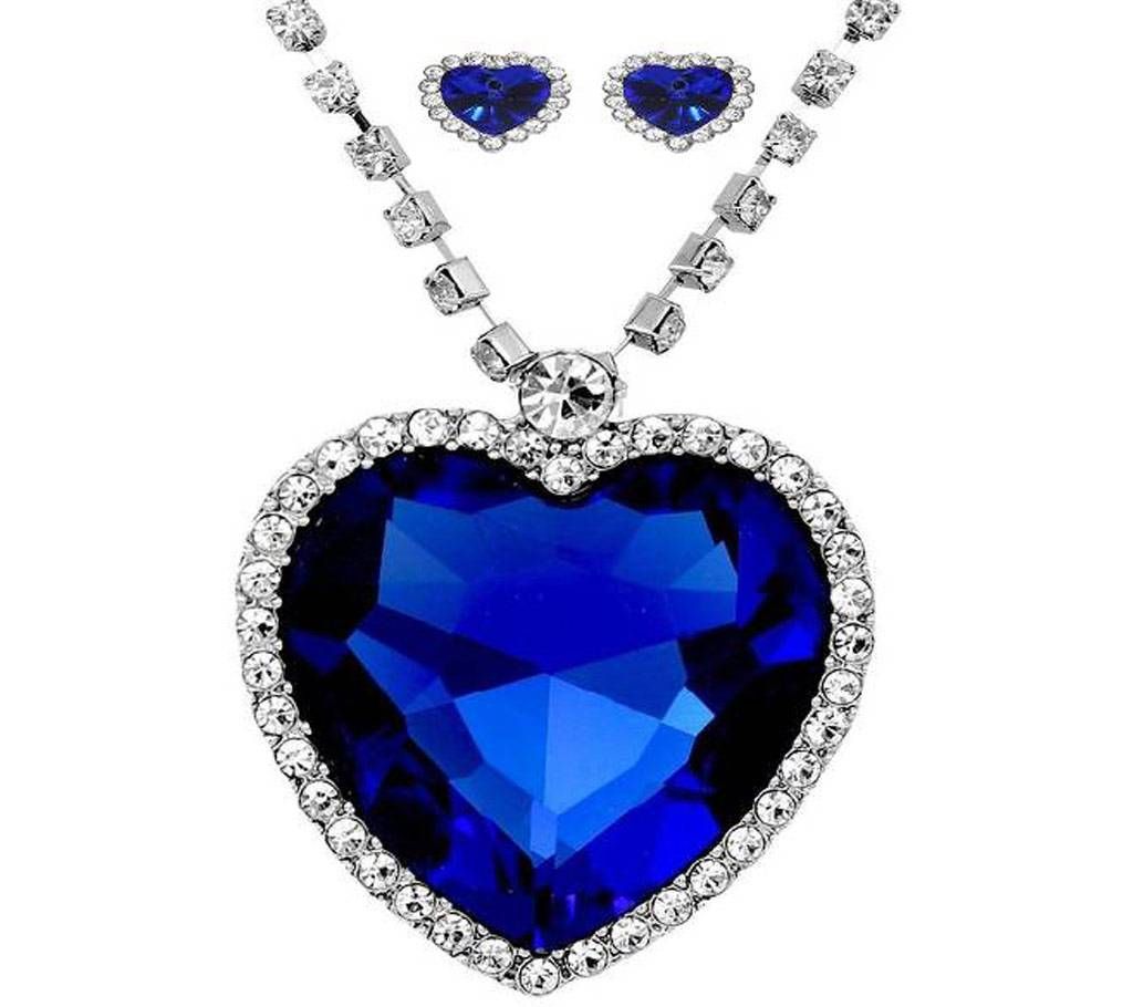 Titanic Blue Stone Silver Plated Pendant Set For Women