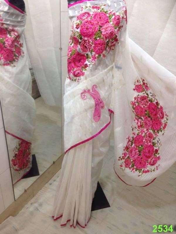 Applique work on Half Silk Jamdani