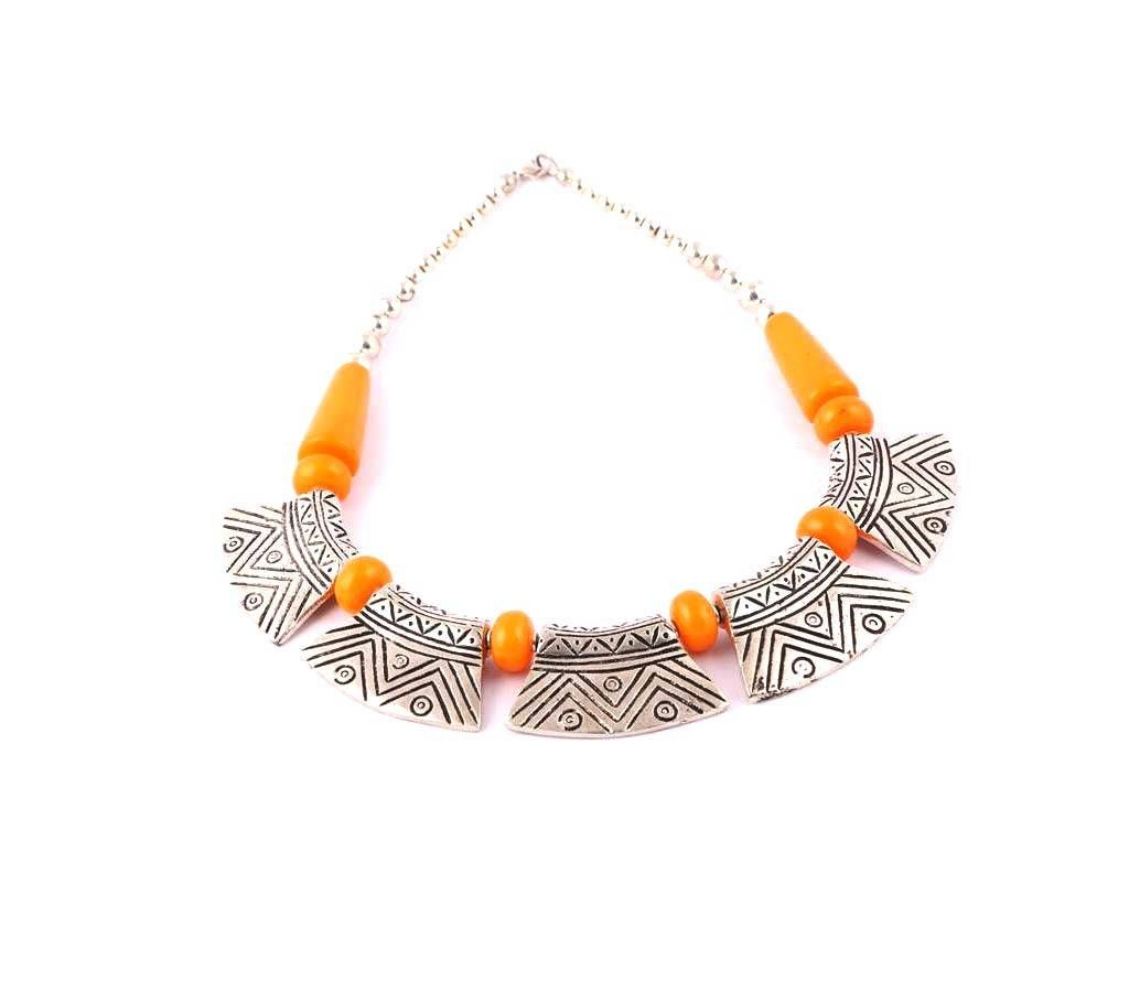 silver plated stone setting necklace with earring 