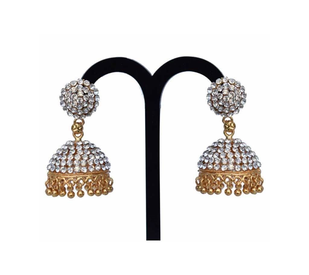 Diamond Cut stone Settings Gold plated Jhumki Earrings

