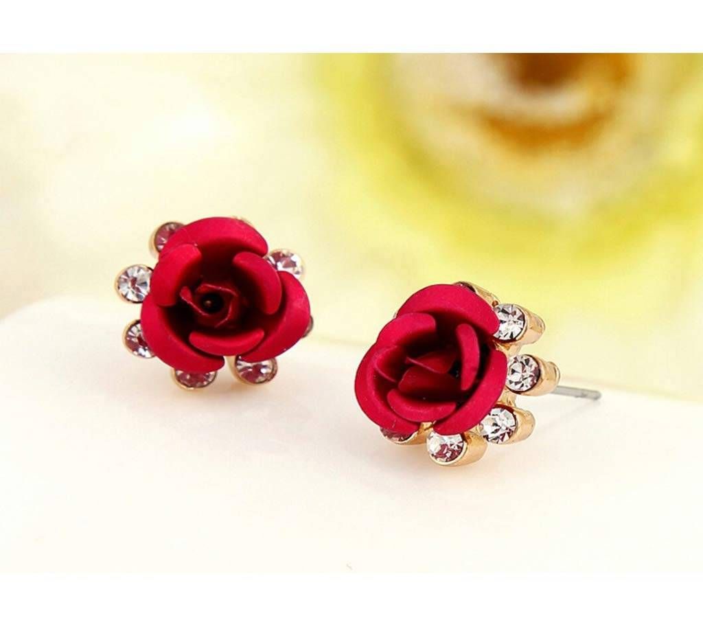 Chia Fashion Rhinestone Rose Stud Earrings (by Pink Point - CHIA25)