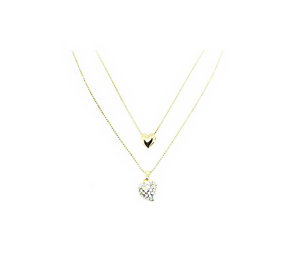 Love Shape Golden Color White Stone Pendant - EC04