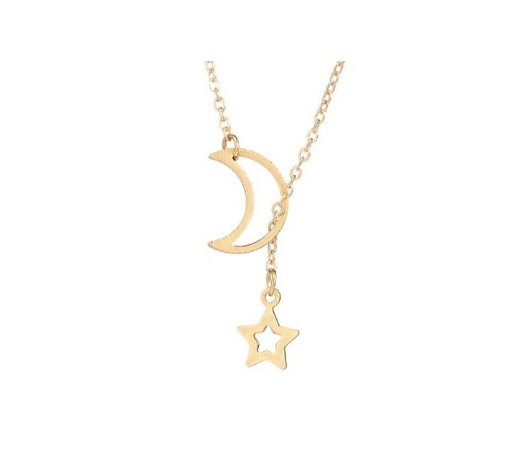 Fashion Accessories Women's Moon Star Pendant Choker Necklace Gold Long Chain Jewelry Simple Birthday Gift Chain Necklace