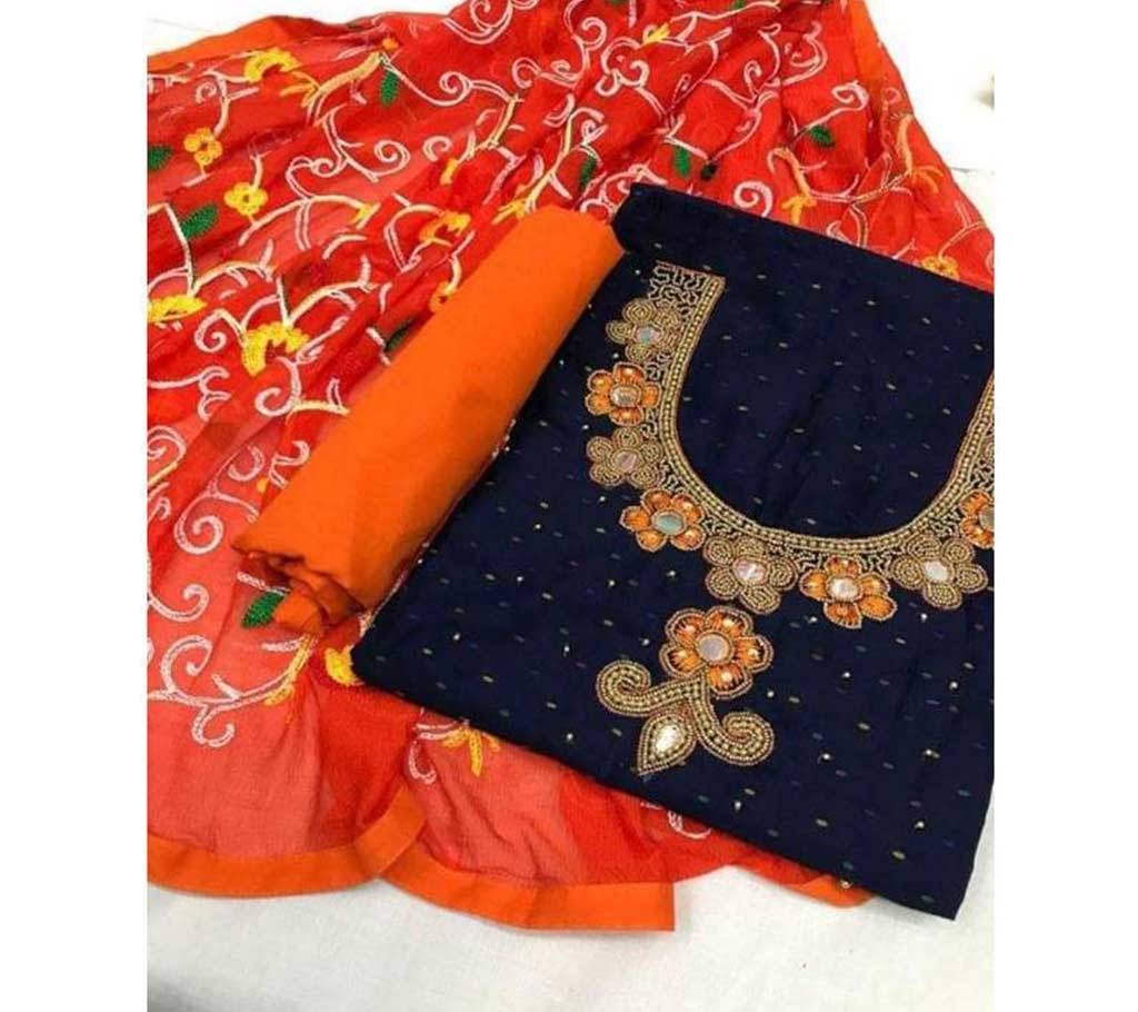 UNSTITCHED JAIQUARD BUTTI WITH HANDWORK THREE PIECE