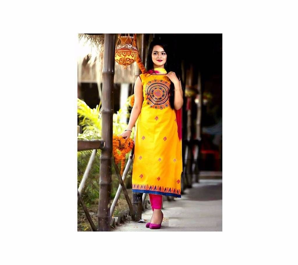 Yellow Cotton Unstitched Salwar Kameez for Women