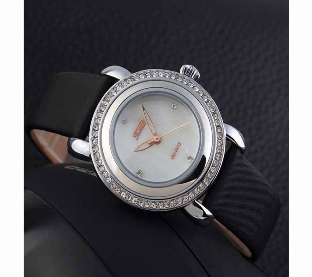 Skmei 9093 - Black Leather Analog Watch for Women
