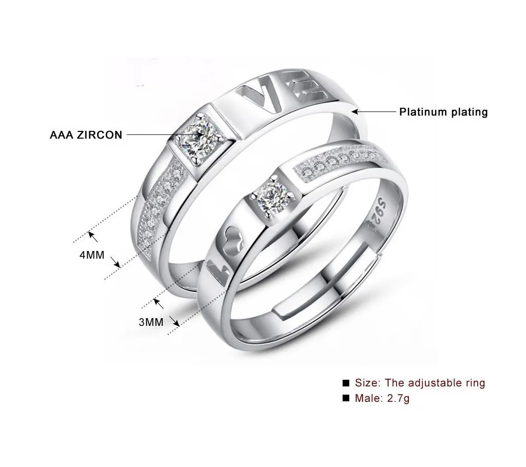 Love Symbol LO Crystal Diamond Engagement Wedding Single Ring for Boyfriends Girlfriends