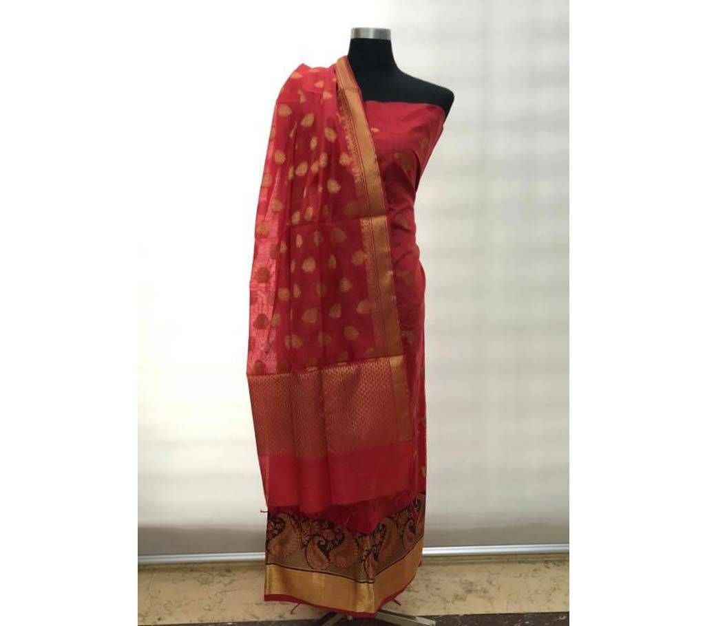 INDIAN Banarasi katan two piece Red with kolki Design