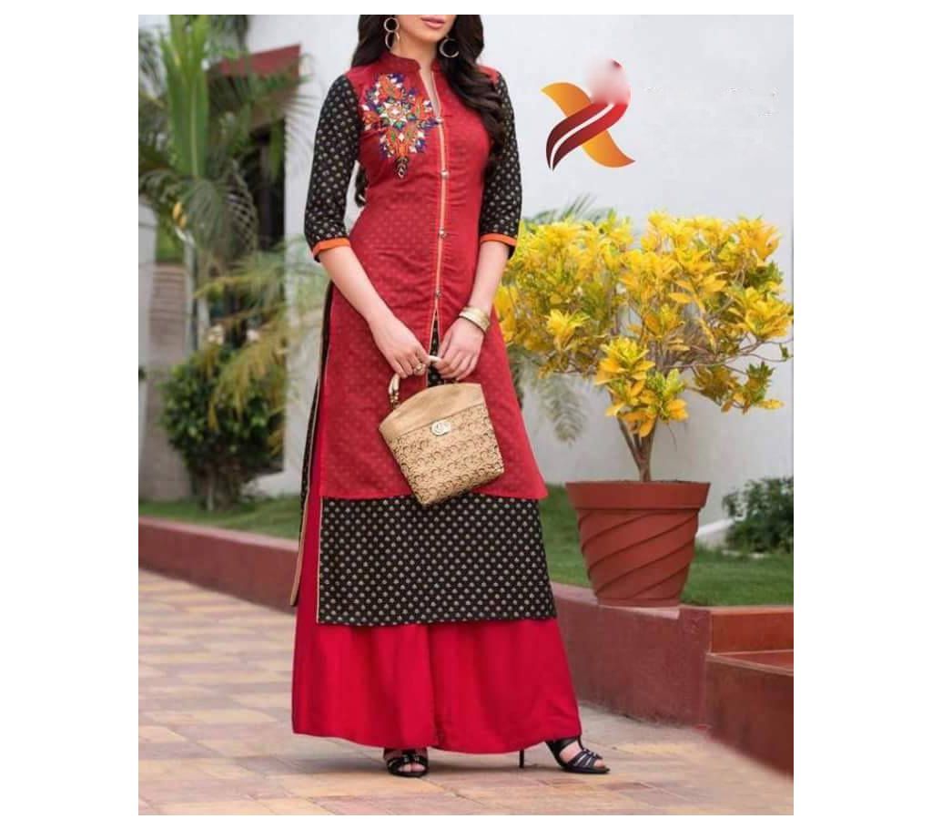 Unstitched Red Black Salwar Kameez For Women