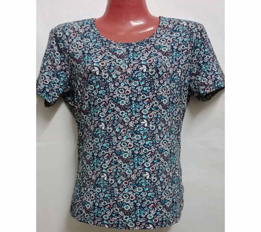 Ladies All Over Printed Fancy Branded T-Shirt Navy White AOP
