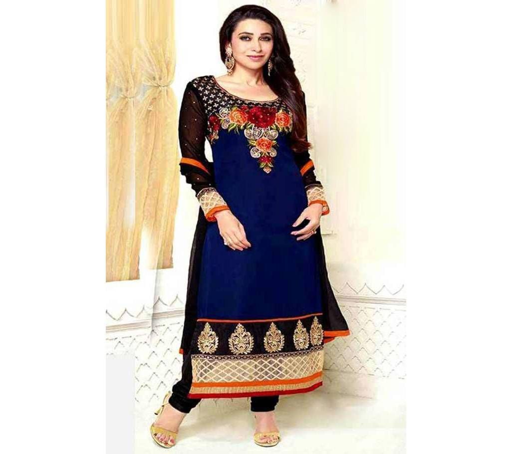 Cotton Unstiched Block Printed Salwar Kameez (Navy Blue and Black )