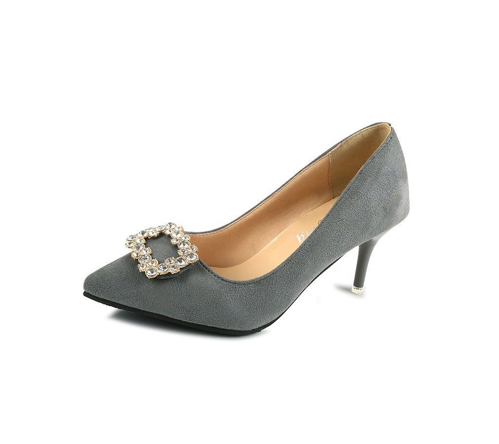 High Heel with stone Imported Shoes LSH_001- Grey Color