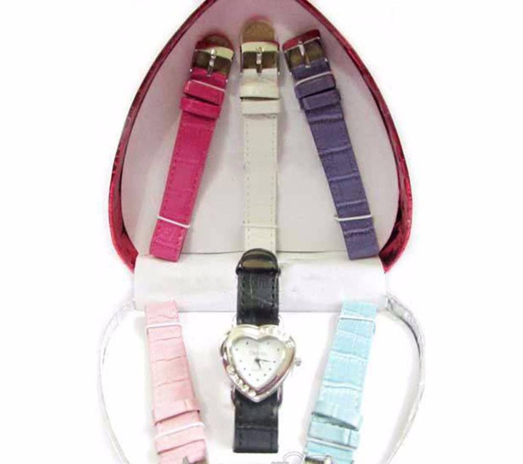 Heart shaped 6 in 1 changeable dial ladies watch 