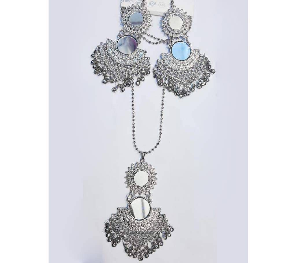 Silver Mirror Necklace with Earring