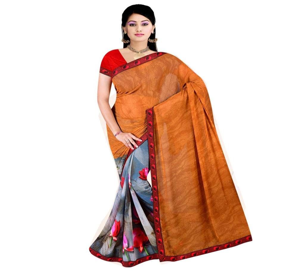 Indian Rust And Ash Silk Printed saree For women (Copy)