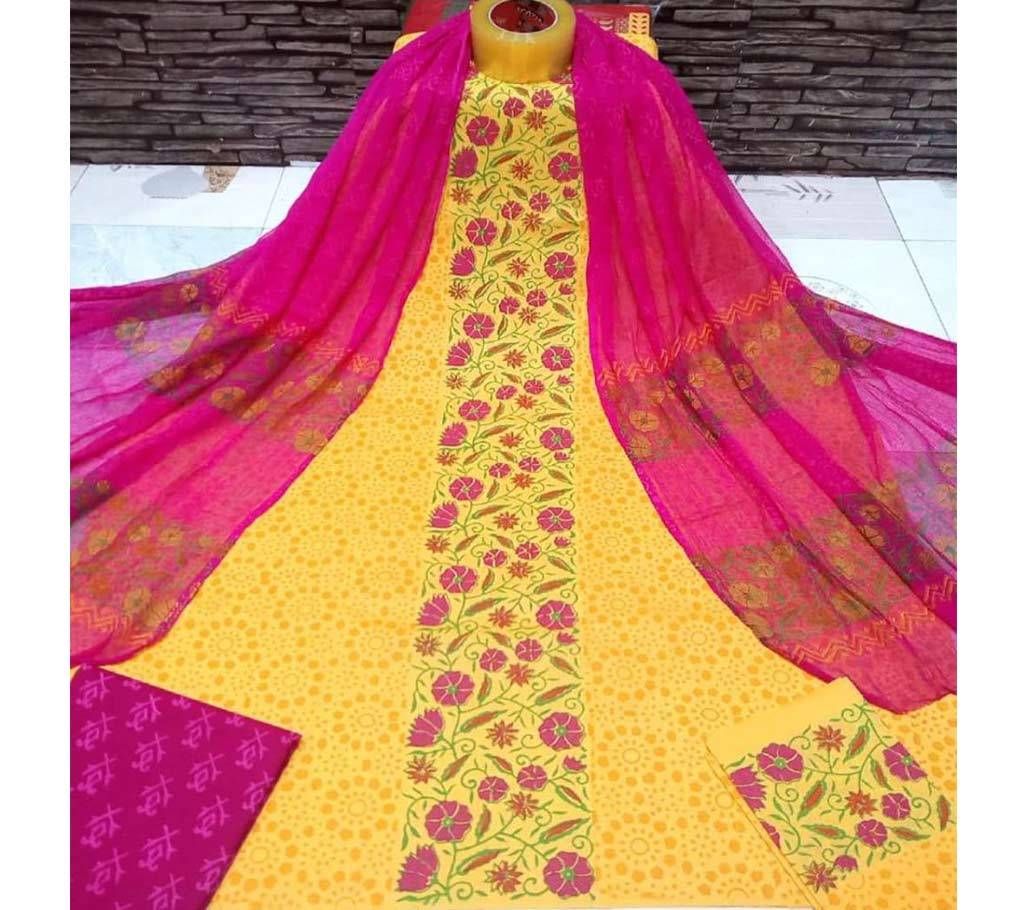 Deshi Cotton Unstitched Screen Printed 3Pcs - C99 - MHG