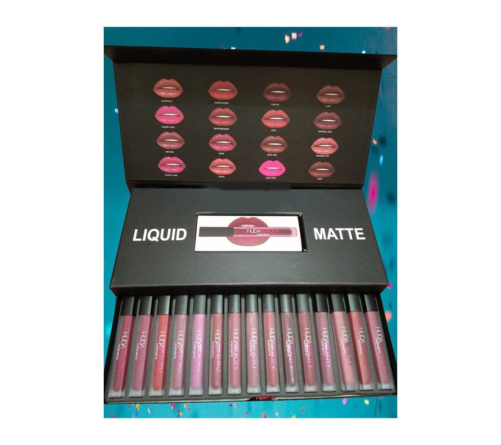 Huda Beauty liquied 16 pieces Lipstick Set-India