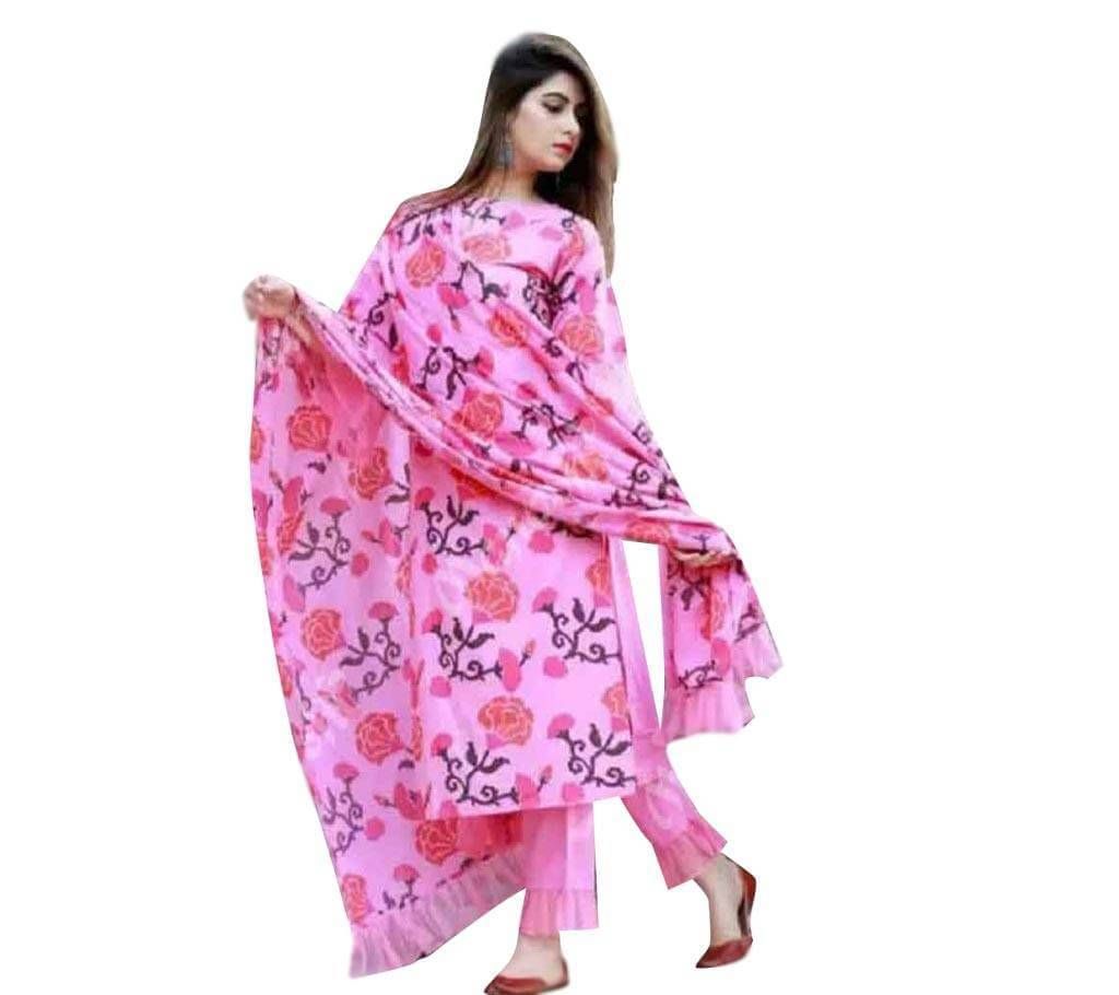 Unstitched Block Printed Three Piece for Women Pink