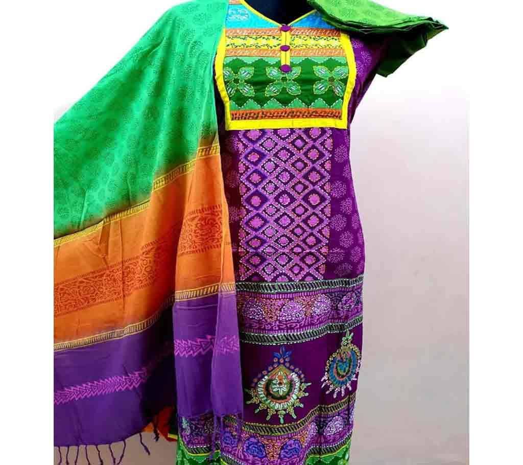 Unstitched Print Cotton Three Piece- Mix Color 06
