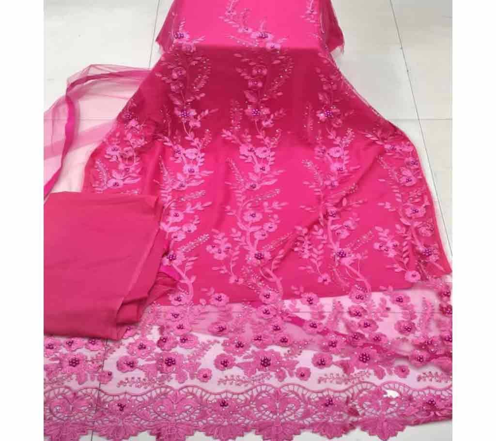 High Fabric Embroidered Cotton Net Unstitched 3 Piece(With inner)-23