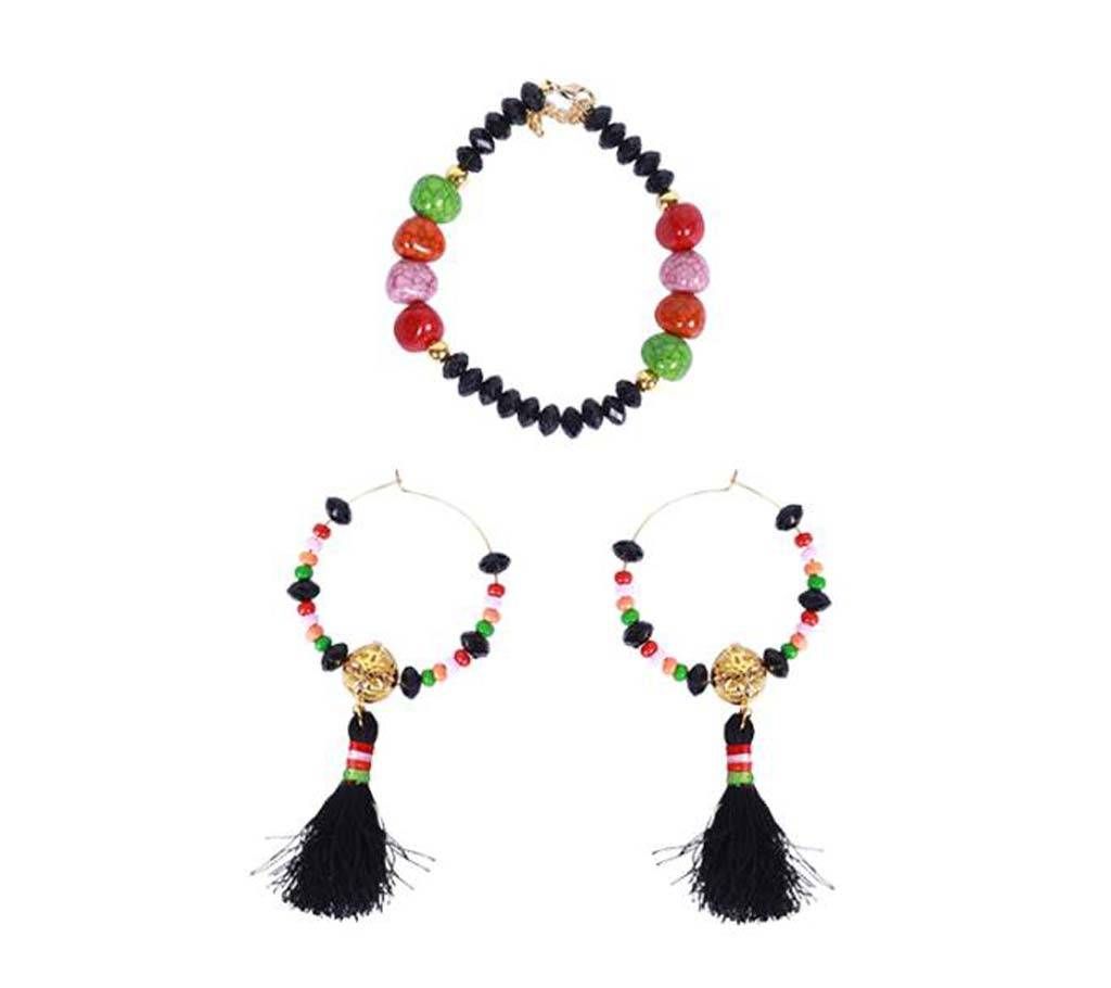 Black tassel earring with bracelet