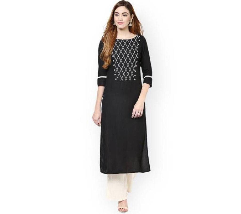 Black Embroidered China lilen Semi ready kurti 323